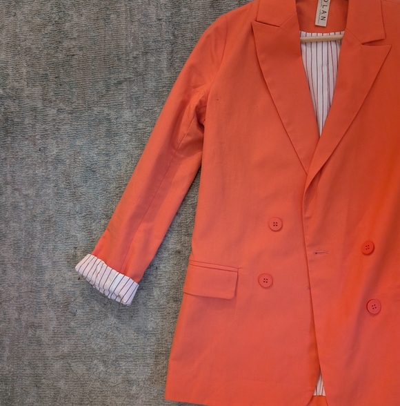 Anthropologie Dolan Double Breasted Coral Linen Blazer - Picture 5 of 14